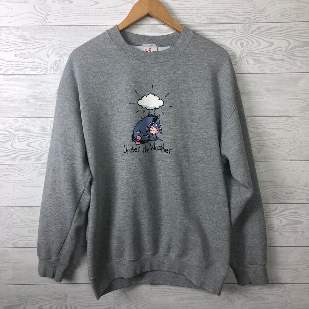 VTG 90s The Disney Store Adult Large Sweatshirt Eeyore Under The Weather Gray